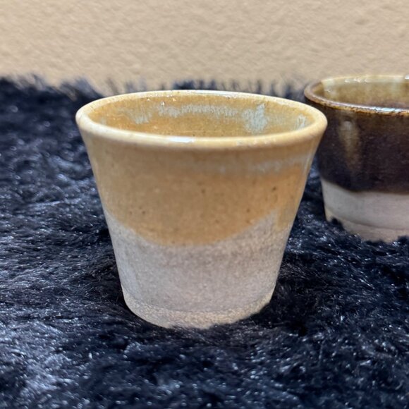 Rustic Ceramic Handmade Glazed Shot Glass Cup Set Of 2 Brown & Beige - Picture 3 of 8